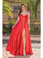Homestead Tie-Shoulder Satin Gown in red