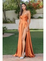 Homestead Tie-Shoulder Satin Gown in sienna
