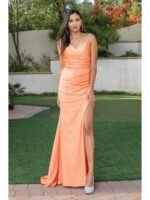 Desert Rose Draped Slit Gown in coral