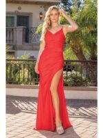 Desert Rose Draped Slit Gown in red