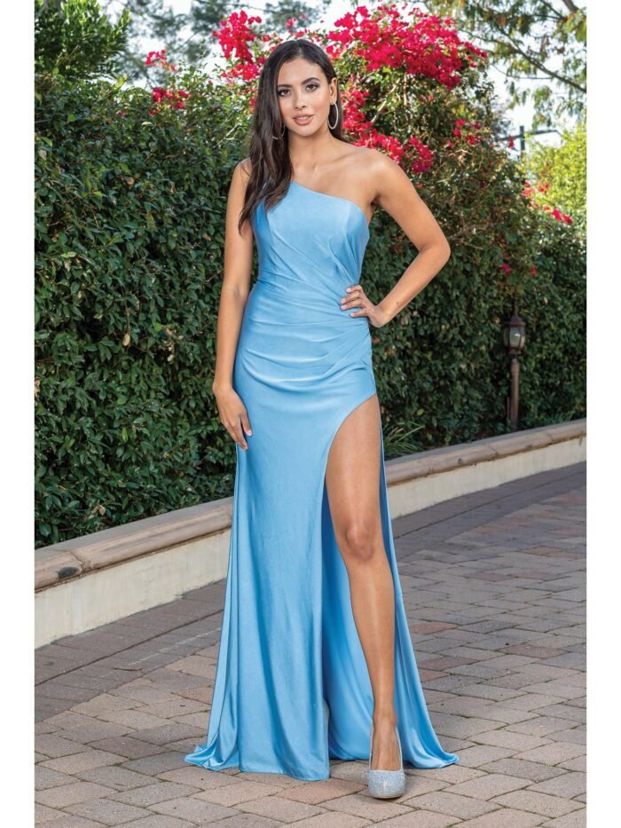 Sundown Sweetheart Column Gown in dusty blue