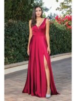 Saddle Ridge Satin A-Line Gown in burgundy