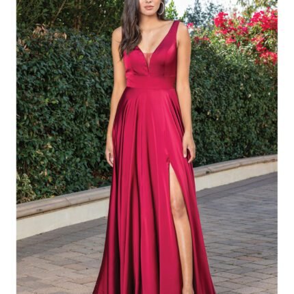 Saddle Ridge Satin A-Line Gown in burgundy