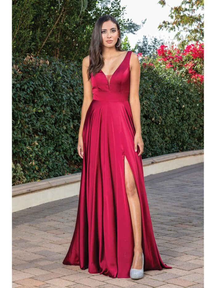 Saddle Ridge Satin A-Line Gown in burgundy