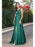 Saddle Ridge Satin A-Line Gown in hunter green