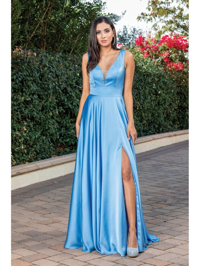 Saddle Ridge Satin A-Line Gown in peri blue