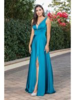 Saddle Ridge Satin A-Line Gown in teal