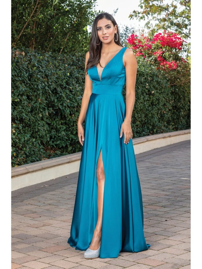 Saddle Ridge Satin A-Line Gown in teal