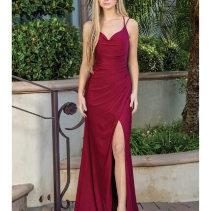 Canyon Sunset Ruched Evening Gown in burgundy