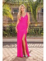 Canyon Sunset Ruched Evening Gown in fuchsia