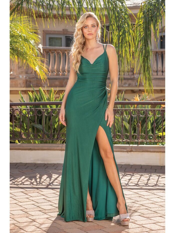 Canyon Sunset Ruched Evening Gown in hunter green