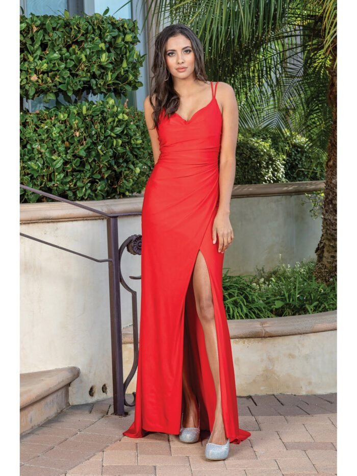 Canyon Sunset Ruched Evening Gown in red