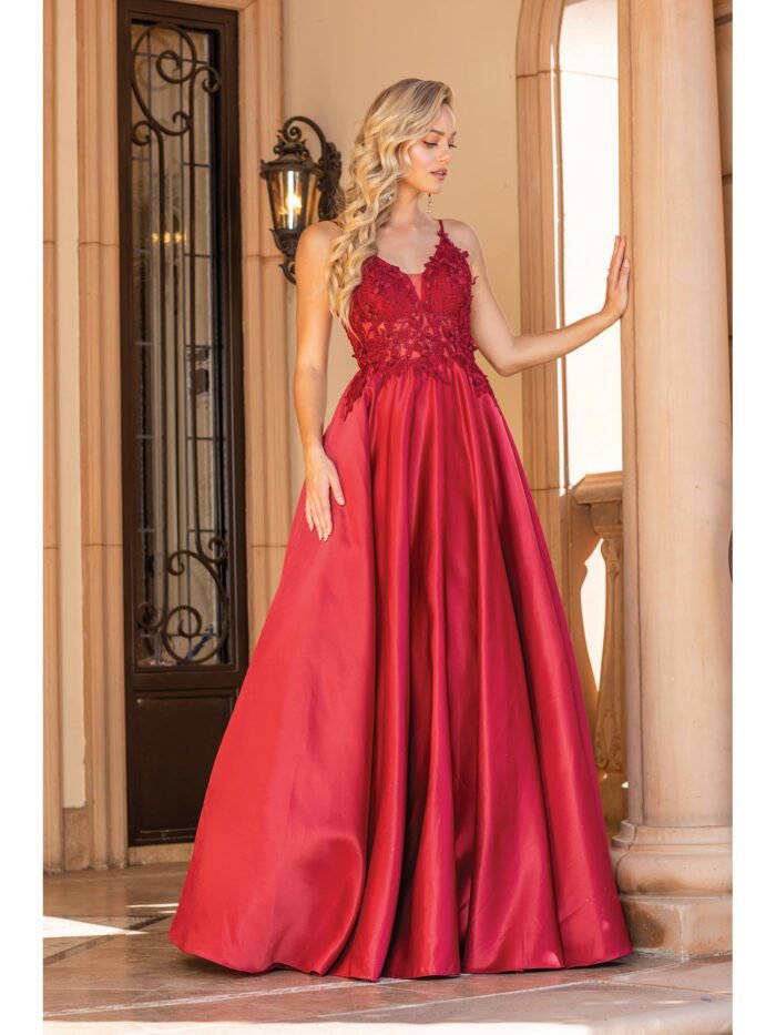 Wildflower Trail Illusion Ballgown in burgundy