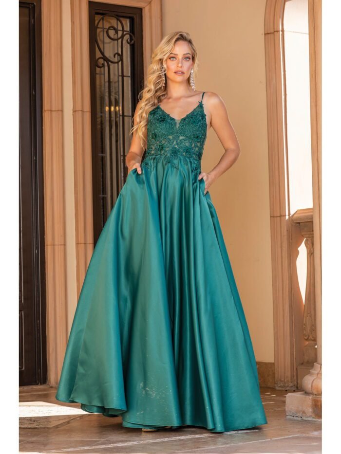 Wildflower Trail Illusion Ballgown in hunter green