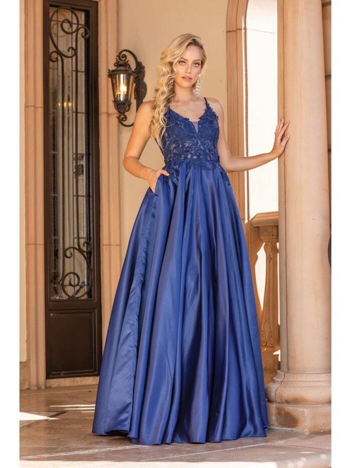 Wildflower Trail Illusion Ballgown in navy