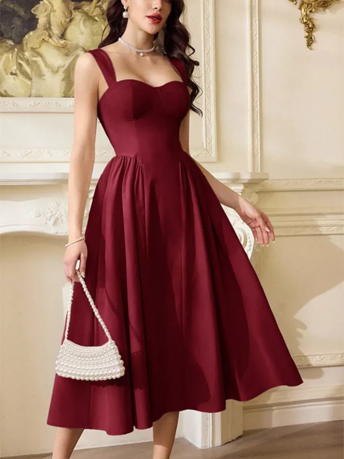 Sweetheart Neckline A-Line Midi Dress - Image 2