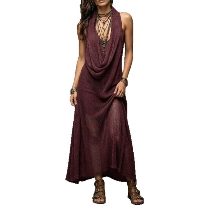Bohemian Beach Vacation Strapless Knit Cami Dress Set Long Dress Two-Piece - Image 5