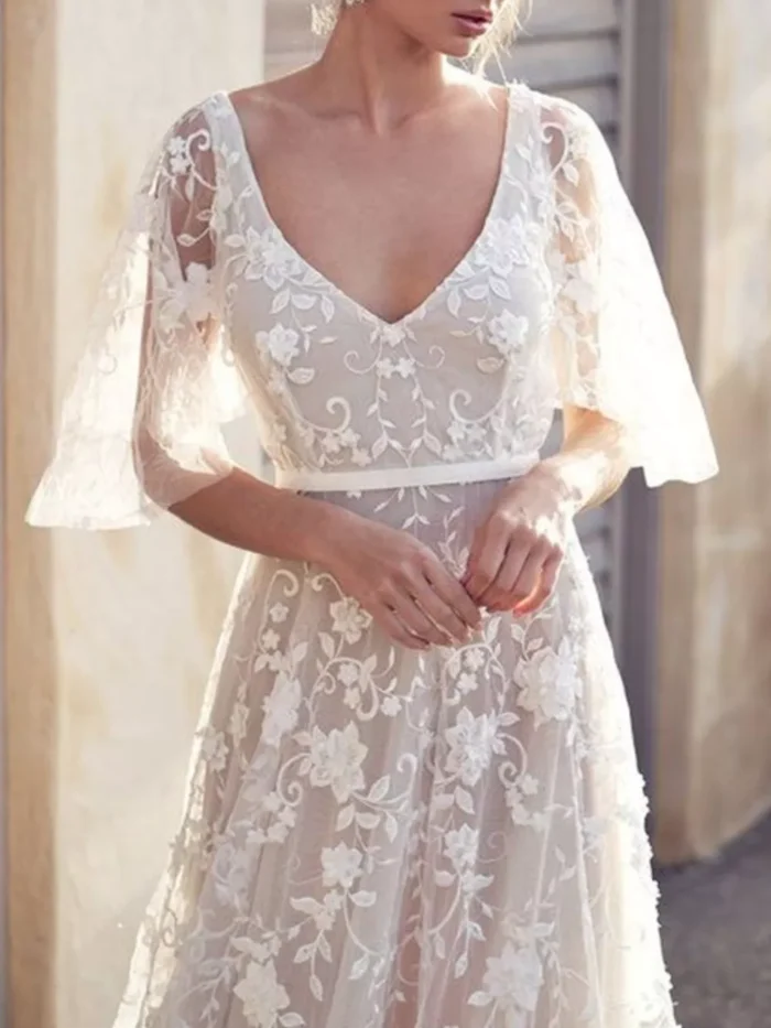 Full Size Lace Flutter Sleeve V-Neck Dress Plus Size Full Size Lace Flutter Sleeve V-Neck Dress Plus Size - Image 1