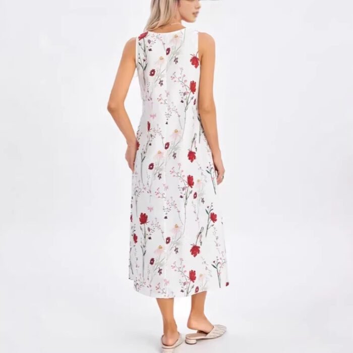 Summer Sleeveless Round Neck Printed Long Casual Vacation Versatile Dress - Image 3