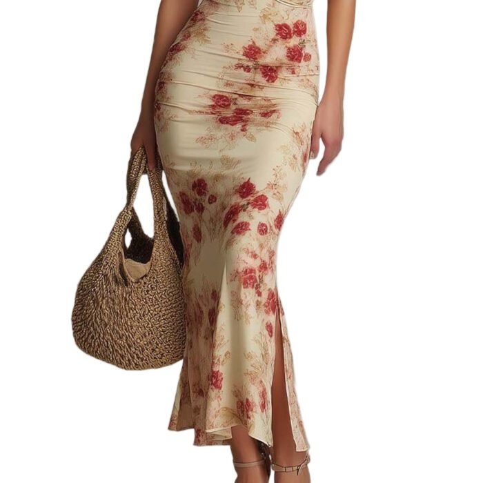 Vintage Printed Fitted Dress Elegant Slim Fit Bodycon Long Dress Evening Gown - Image 5