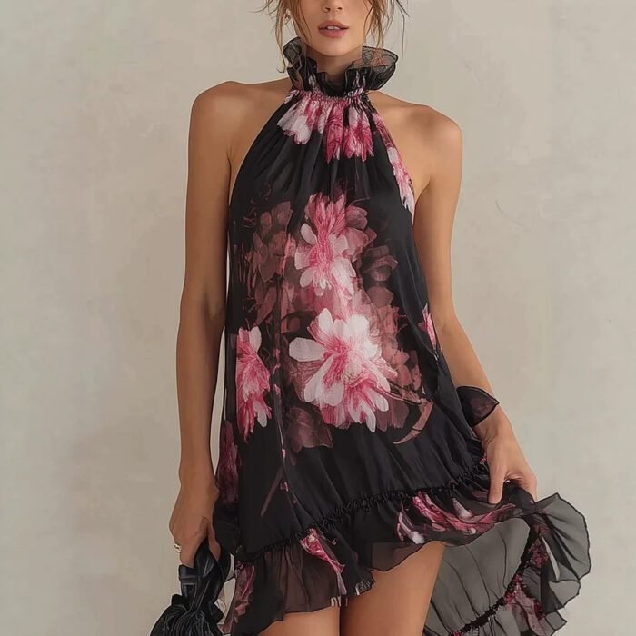 Summer New Women's Chiffon Printed Off-Shoulder Sexy Dress - Image 2