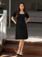 Puff Sleeve Bow Back Mini Dress - Image 3