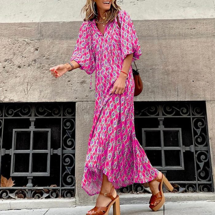 Bohemian Print Long Sleeve Maxi Dress for Women Fashion Spring Style Flowy Long Dress - Image 8