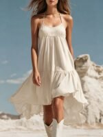 Summer New Style Vacation Bohemian Strapless Ruffle Irregular Dress for Women Beach Dress