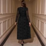 Vintage Square Neck Sequin Dress for Women Elegant Fitted Long Dress with Waist Definition - Image 3