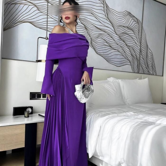 Sexy Off-the-Shoulder Pleated Evening Dress for Women - Image 3
