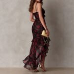 Style Floral Print Strap Irregular Ruffle Hem A-Line Dress - Image 4