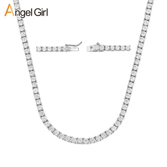 Copper Plated 18K Gold Zirconia Tennis Necklace Fashion Trendy Style Neck Chain - Image 2
