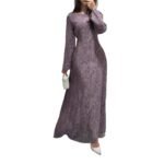 Vintage Style Long Sleeve Dress, Purple Slim Fit Maxi Dress, Waist-Cinching Women's Dress for Export - Image 5