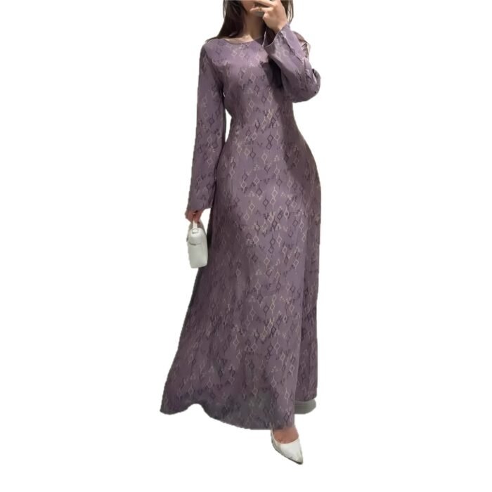 Vintage Style Long Sleeve Dress, Purple Slim Fit Maxi Dress, Waist-Cinching Women's Dress for Export - Image 5