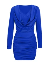 Ruched Cowl Neck Long Sleeve Mini Dress - Image 7