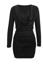 Ruched Cowl Neck Long Sleeve Mini Dress - Image 2