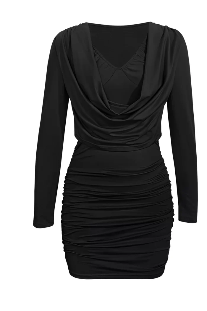 Ruched Cowl Neck Long Sleeve Mini Dress - Image 2