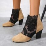 Lace Mesh High-Heeled Sandals Women European and American Style Round Toe Chunky Heel Roman Sandals Wholesale - Image 6
