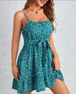 Fashionable Summer New Arrival Belted Fitted Printed Strap Dress Elegant and Chic - Image 6