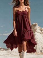 Summer New Style Vacation Bohemian Strapless Ruffle Irregular Dress for Women Beach Dress - Image 9