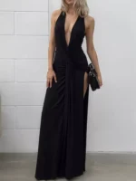 Split Backless Halter Neck Maxi Dress - Image 4