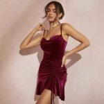 Elegant Solid Color Velvet Ruffle Irregular Tie-Back Strap Dress