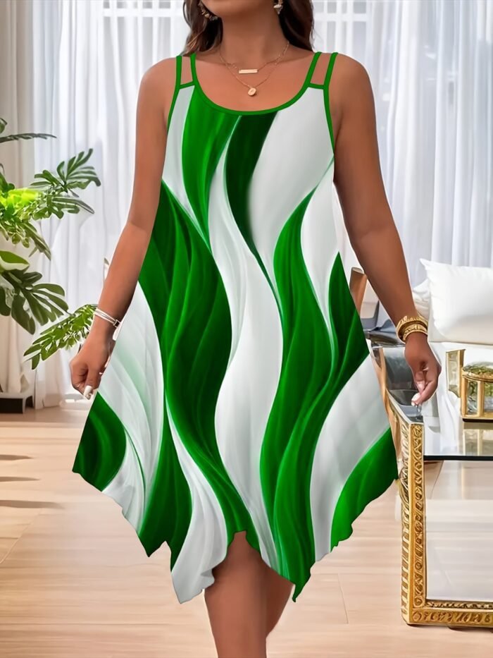 Printed Sleeveless Double Shoulder Strap at Hem A-line Dress for Women Plus Size - Image 9