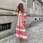 Bohemian Print Long Sleeve Maxi Dress for Women Fashion Spring Style Flowy Long Dress - Image 10