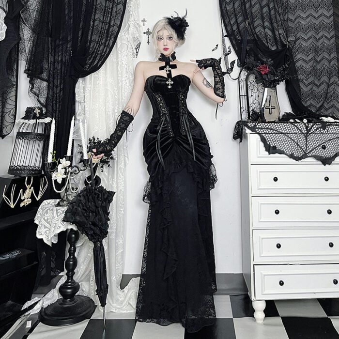 Subculture Victoria Velvet Banquet Evening Dress Skirt - Image 3