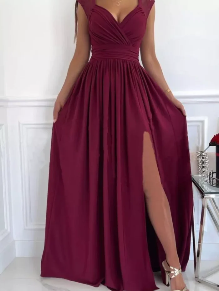 High Slit Lace Detail Maxi Dress - Image 3