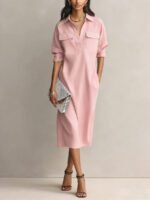 Elegant and Sophisticated Office Casual Fashion Fitted Comfortable Solid Color Mid-Length Dress - Image 10