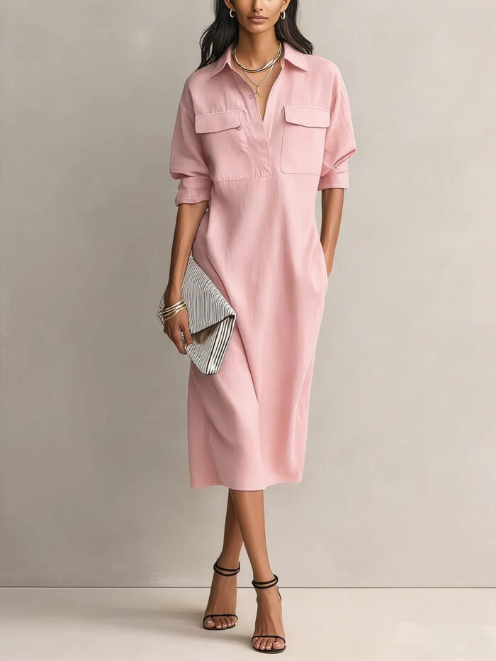 Elegant and Sophisticated Office Casual Fashion Fitted Comfortable Solid Color Mid-Length Dress - Image 10