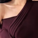 Elegant Red Asymmetrical Neck Long Sleeve Dress for Women Pleated Waist-Fitted Bodycon Style, Chic and Sophisticated Design - Image 3