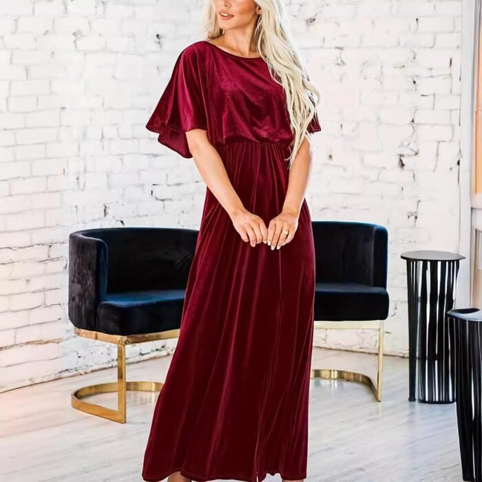 Romantic New Spring Summer Short Sleeve Sexy Elegant Velvet Round Neck Dress with Fashion 3D Decoration - Image 7